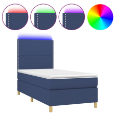 vidaXL kék szövet rugós és LED-es ágy matraccal 90x200 cm (3135331) ágy és ágykellék