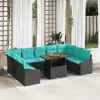 vidaXL Kert étkező szett párnával 10 pcs Fekete és Kékeszöld