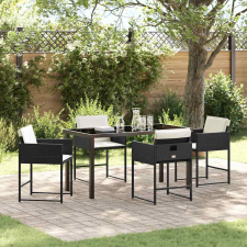 vidaXL Kert étkező szett párnával 5 pcs Fekete Poli rattan kerti bútor