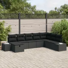 vidaXL Kert Kanapé Szett 8 darab Fekete Rattan, Acél kerti bútor