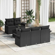 vidaXL Kerti Kanapé Szett 6 pcs Fekete Poli rattan és acél és üveg kerti bútor