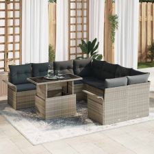 vidaXL Kerti Kanapé Szett párnával 9 pcs Világosszürke Poli rattan kerti bútor