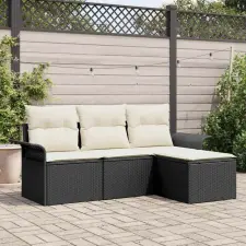 vidaXL Kerti Kanapé Szett párnával tárolóval 4 pcs Fekete Poli rattan kerti bútor