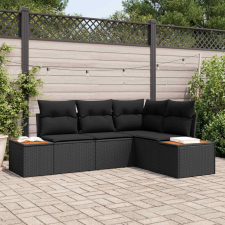vidaXL Kerti Kanapé Szett párnával tárolóval 4 pcs Fekete Polyrattan kerti bútor