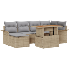 vidaXL Kerti Kanapé Szett tárolóval 7 pcs Bézs Poli rattan (3358093) kerti bútor