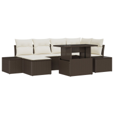 vidaXL Kerti Sofa Készlet 7 darabos Barna Rattan, Poliészter (3357951) kerti bútor