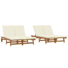 vidaXL Két fős napozó, kerekekkel meg párnázattal, tömör akácfából (3325188) kerti bútor
