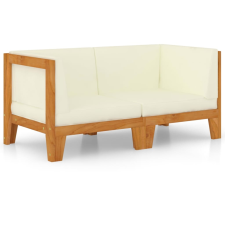 vidaXL kétszemélyes tömör akácfa kanapé krémfehér párnákkal kerti bútor