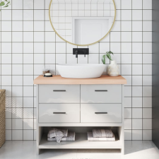 vidaXL Kezeletlen tömör fa fürdőszobai pult 100 x 30 x 6 cm fürdőszoba bútor