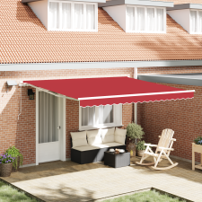 vidaXL Kézi Behúzható Napellenző LED-del Piros 400x350 cm kerti bútor