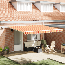 vidaXL Kézi behúzható napernyő LED-del sárga és narancs 450x350 cm kerti bútor