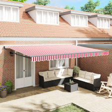 vidaXL Kézi Behúzható Napernyő Piros és Fehér Csík 500x300 cm kerti bútor