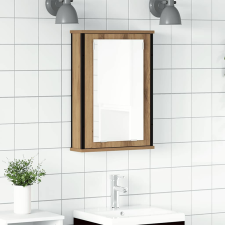 vidaXL Kézműves tölgy szerelt fa tükrös fürdőszobaszekrény 42x12x60 cm fürdőszoba bútor