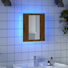 vidaXL kézműves tölgy szerelt fa tükrös szekrény LED-del 40x12x45 cm fürdőszoba bútor