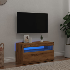vidaXL kézműves tölgy szerelt fa TV-szekrény LED-ekkel 75x35x40 cm bútor