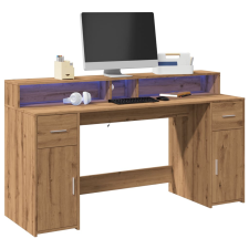 vidaXL kézműves tölgy színű szerelt fa LED-es íróasztal 160x55x91 cm bútor