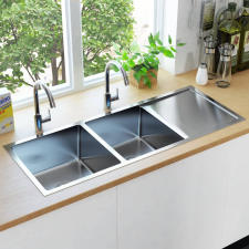vidaXL Kézzel készített rozsdamentes acél konyhai mosogató mosogatótálca