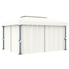 vidaXL krémfehér pavilon függönnyel 4 x 3 m kerti bútor