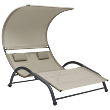 vidaXL krémszínű kétszemélyes textilén napozóágy napellenzővel kerti bútor