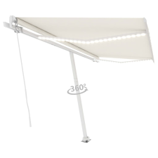 vidaXL krémszínű kézzel kihúzható LED-es napellenző 450 x 300 cm kerti bútor