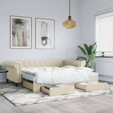 vidaXL krémszínű kihúzható műbőr heverő fiókkal 90 x 200 cm ágy és ágykellék