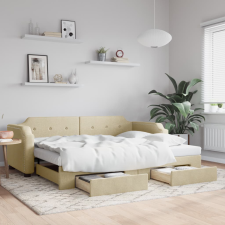 vidaXL krémszínű kihúzható szövet heverő fiókkal 100x200 cm ágy és ágykellék