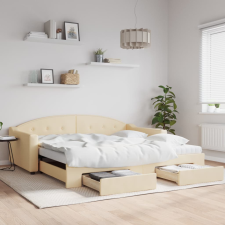 vidaXL krémszínű kihúzható szövet heverő fiókkal 100x200 cm ágy és ágykellék