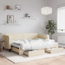 vidaXL krémszínű kihúzható szövet heverő fiókokkal 80 x 200 cm ágy és ágykellék