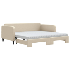 vidaXL krémszínű kihúzható szövet heverő matracokkal 100x200 cm (3196843) ágy és ágykellék