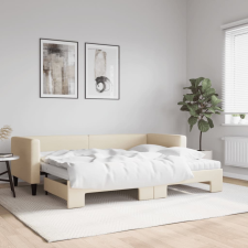 vidaXL krémszínű kihúzható szövet heverő matracokkal 80 x 200 cm ágy és ágykellék