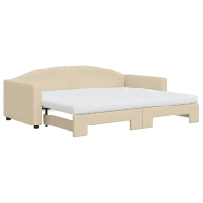 vidaXL krémszínű kihúzható szövet heverő matracokkal 90 x 200 cm (3197210) ágy és ágykellék