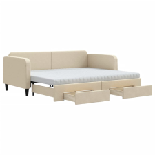 vidaXL krémszínű kihúzható szövetheverő fiókokkal 90 x 200 cm (3196874) ágy és ágykellék