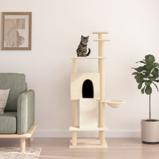 vidaXL Krémszínű macskabútor szizál kaparófákkal 153 cm macskafelszerelés