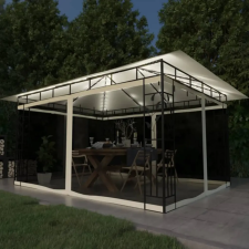 vidaXL krémszínű pavilon szúnyoghálóval/LED fényfüzérrel 4x3x2,73 m kerti bútor
