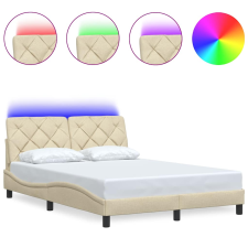 vidaXL krémszínű szövet ágykeret LED-ekkel matrac nélkül 140 x 190 cm (3310669) ágy és ágykellék