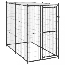 vidaXL Kültéri acél kutyakennel tetővel 110 x 220 x 180 cm szállítóbox, fekhely kutyáknak