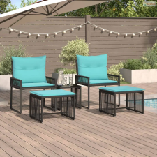 vidaXL Kültéri Bútor Szett párnával 11 pcs Fekete és Türkiz polirattan kerti bútor