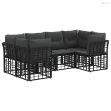 vidaXL Kültéri kanapé szett párnával 6 pcs Fekete Poliészter kerti bútor
