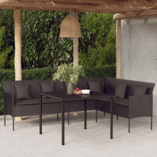 vidaXL L-alakú fekete polyrattan kerti kanapé párnákkal kerti bútor