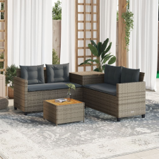 vidaXL L-alakú szürke polyrattan kerti kanapé asztallal és párnákkal kerti bútor
