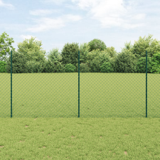 vidaXL láncos kerítés 10 U poszttal zöld 1.2x10 m acél építőanyag