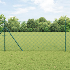 vidaXL láncos kerítés 7 oszloppal 1x10 m galvanizált acél zöld építőanyag