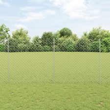 vidaXL láncszemes kerítés 20 U oszloppal Ezüst 1,5x10 m Acél építőanyag