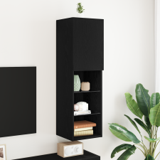 vidaXL LED TV Szekrény Fekete Tölgy 30,5x30x102 cm Fátmunkálási anyag bútor