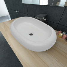 vidaXL Luxus Kerámia Mosdó Ovális Alakú Mosogató Fehér 63 x 42 cm fürdőszoba kiegészítő