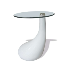 vidaXL Magasfényű fehér dohányzóasztal kerek üveglappal bútor