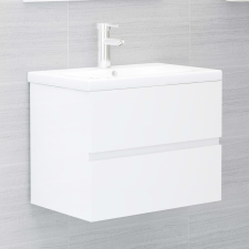 vidaXL magasfényű fehér forgácslap mosdószekrény beépített mosdóval fürdőszoba bútor