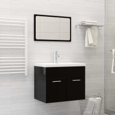 vidaXL magasfényű fekete forgácslap fürdőszobai bútorszett fürdőszoba bútor