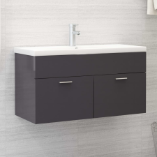 vidaXL magasfényű szürke forgácslap mosdószekrény 90 x 38,5 x 46 cm fürdőszoba bútor