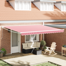 vidaXL Manuális Behúzható Napellenző Piros és Fehér Csíkos 450x300 cm kerti bútor